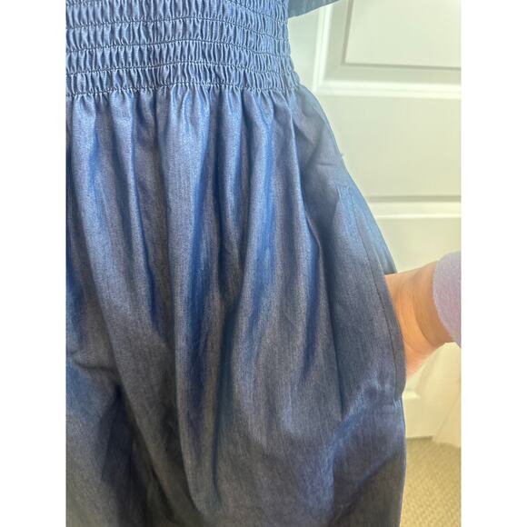 Marine Imports Inc. Chambray Dress Abstract Off Shoulder Ruffle Overlay and Hem - Picture 7 of 8